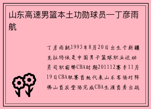 山东高速男篮本土功勋球员—丁彦雨航